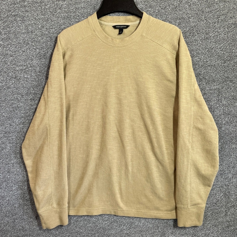 Banana‎ Republic Sweatshirt Mens L Beige Slub Textured Crewneck Pullover Khaki